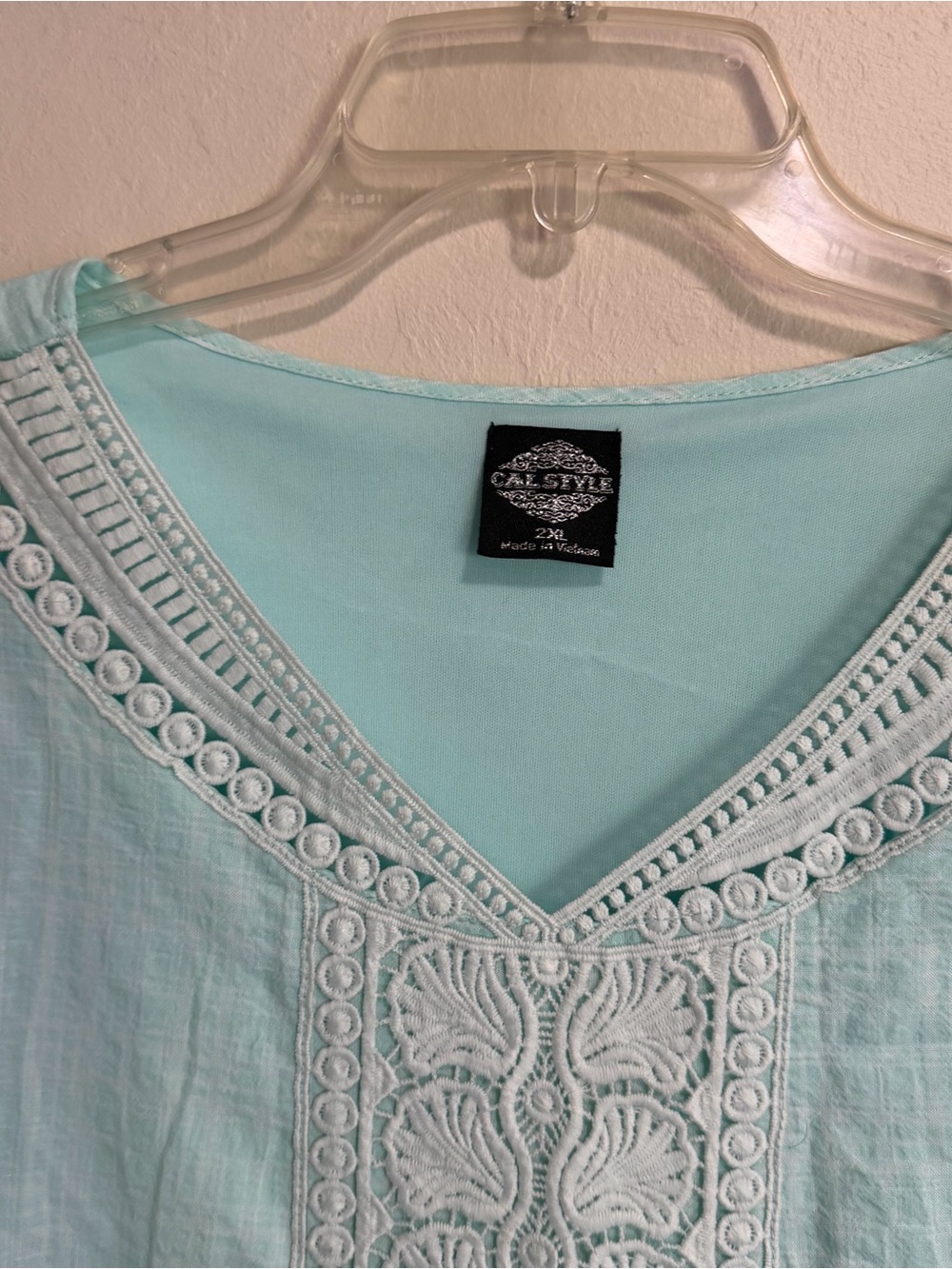Women's Tiered Tunic Top V-Neck Lace Trim Bell Sleeves Mint Green Sz XXL NWOT